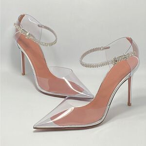 Amina Muaddi Ursina Crystal-Embellished Transparent Pumps size 38